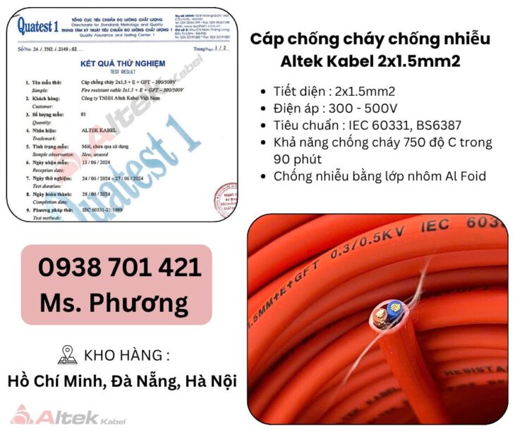 Cáp chống cháy chống nhiễu 2 lõi Altek Kabel Đà Nẵng, Hà Nội, Hồ Chí Minh