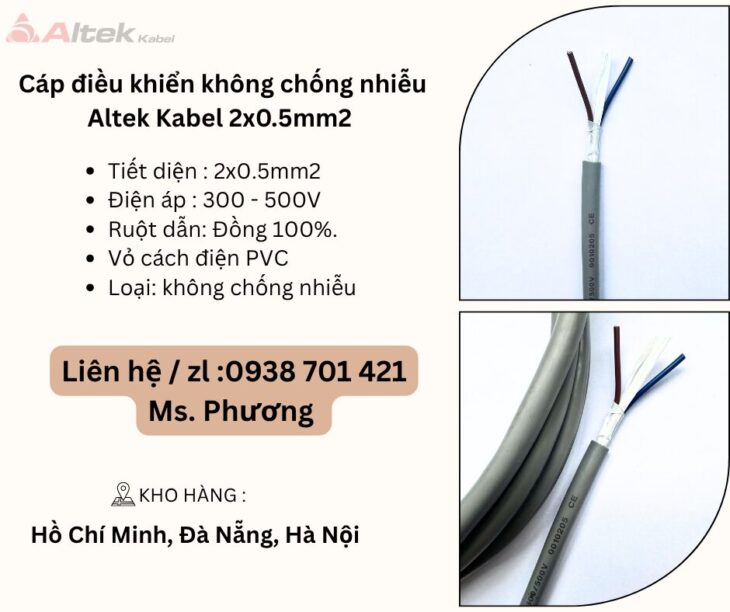 Cáp điều khiển không chống nhiễu Altek Kabel 2×0.5mm Đà Nẵng, Hà Nội, Hồ Chí Minh