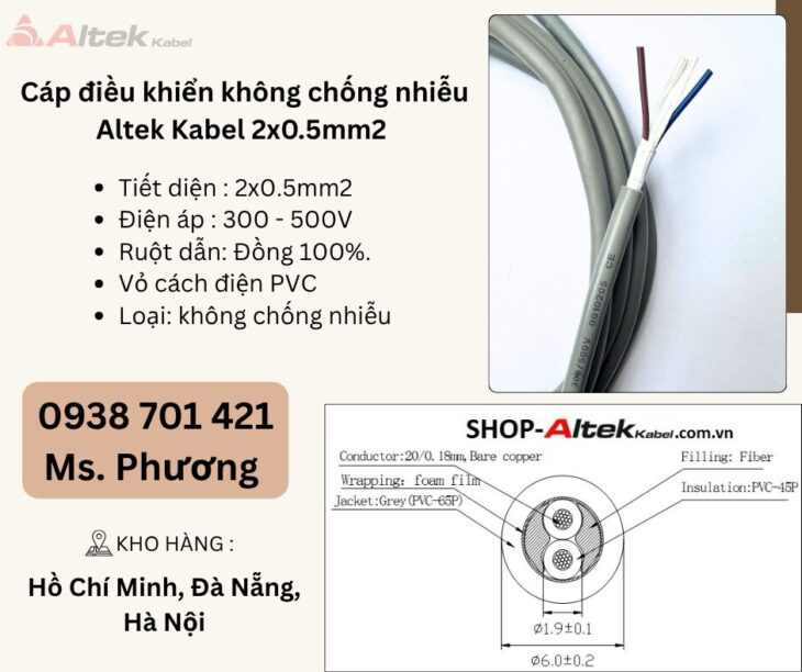 Cáp điều khiển không chống nhiễu Altek Kabel 2×0.5mm Đà Nẵng, Hà Nội, Hồ Chí Minh