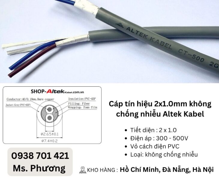 Cáp tín hiệu 2 lõi không chống nhiễu Altek Kabel tại Đà Nẵng, Hà Nội, Hồ Chí Minh