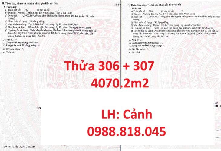 Phát mại đất trung tâm Phường Trường An, TP. Vĩnh Long, 4070m2, View Sông Cổ Chiên, miễn TG