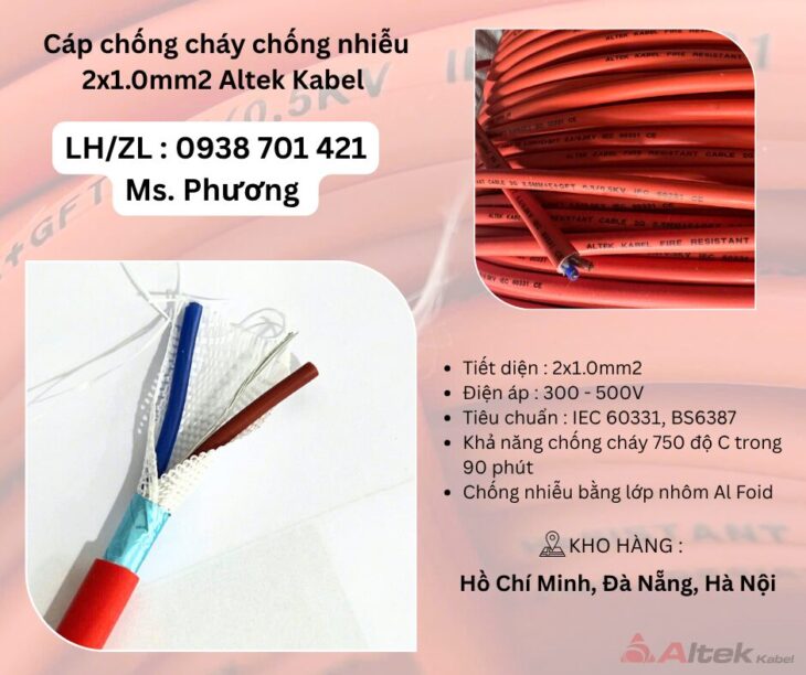 Cáp chống cháy chống nhiễu 2×1.0 Altek Kabel Đà Nẵng, Hà Nội, Hồ Chí Minh