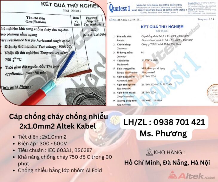 Cáp chống cháy chống nhiễu 2×1.0 Altek Kabel Đà Nẵng, Hà Nội, Hồ Chí Minh
