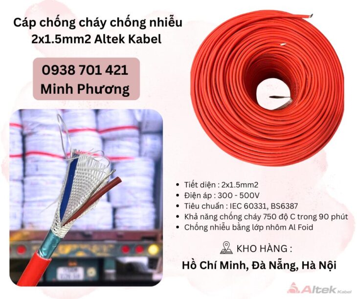 Cáp chống cháy chống nhiễu 2×1.5 Altek Kabel Hà Nội, Đà Nẵng, Hồ Chí Minh