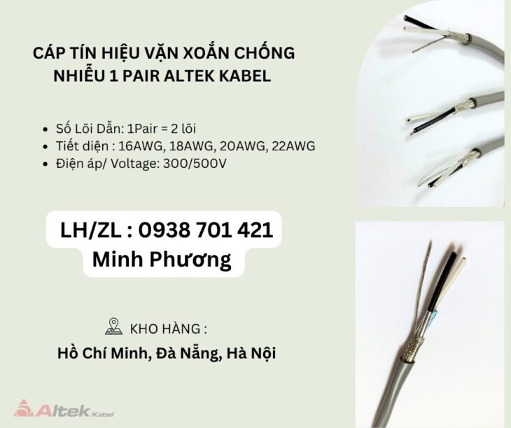 Cáp tín hiệu vặn xoắn chống nhiễu 1 Pair Altek Kabel Đà Nẵng, Hà Nội, Hồ Chí Minh