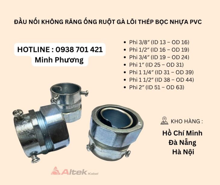 Phụ kiện ống ruột gà lõi thép bọc nhựa PVC Đà Nẵng, Hà Nội, Quảng Bình