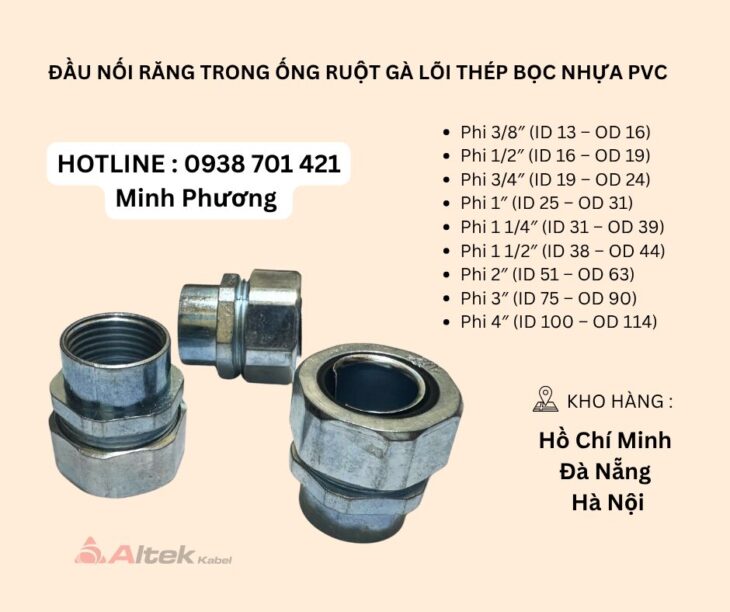 Phụ kiện ống ruột gà lõi thép bọc nhựa PVC Đà Nẵng, Hà Nội, Quảng Bình