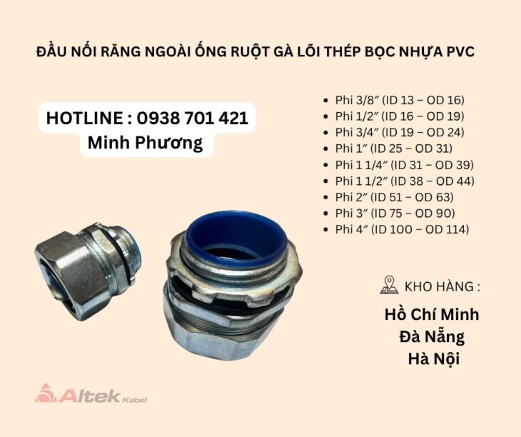 Phụ kiện ống ruột gà lõi thép bọc nhựa PVC Đà Nẵng, Hà Nội, Quảng Bình