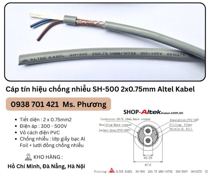 Cáp tín hiệu chống nhiễu SH-500 2×0.75mm Altel Kabel Đà Nẵng, Hà Nội, Hồ Chí Minh