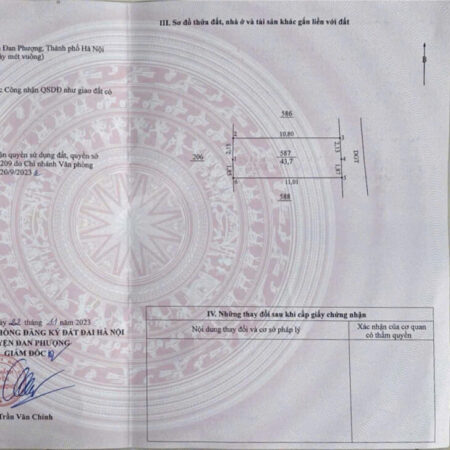 CC CẦN BÁN LÔ ĐẤT 43.7 MÉT Ở PHƯƠNG ĐÌNH – ĐAN PHƯỢNG- HÀ NỘI. NGÕ THÔNG. Ô TÔ QUA ĐẤT. GIÁ ĐẦU