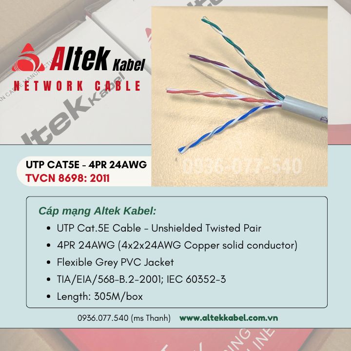 Cáp mạng Altek Kabel UTP CAT5E – Giải pháp truyền dữ liệu ổn định