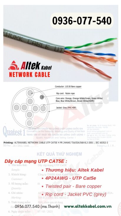 Cáp mạng Altek Kabel UTP CAT5E – Giải pháp truyền dữ liệu ổn định
