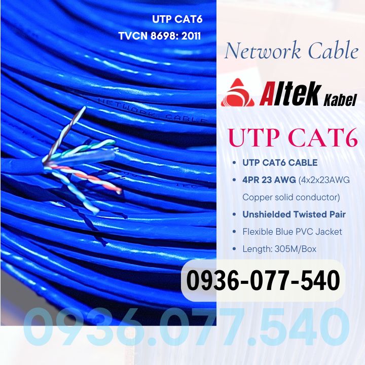 Cáp mạng Altek Kabel UTP CAT6 Unshielded Twisted Pair – không chống nhiễu