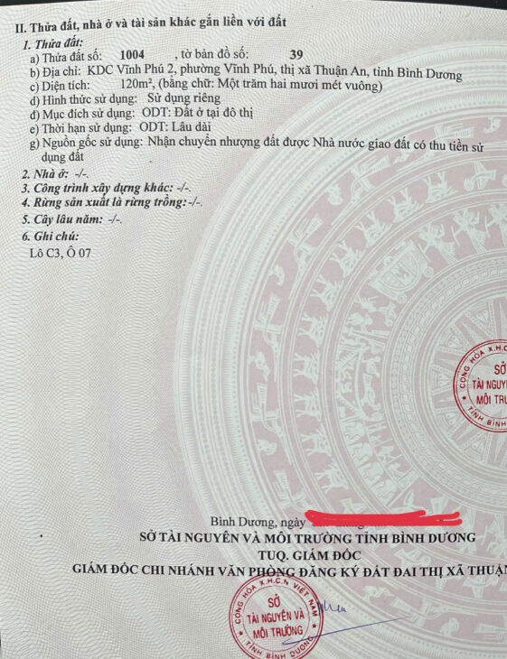 Bán Nhanh Lô Đất KDC Vĩnh Phú 2, Phường Vĩnh Phú, TX Thuận An, Bình Dương
