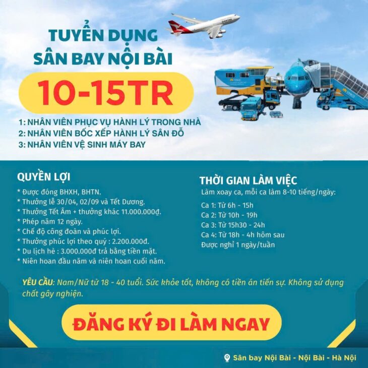 THÔNG BÁO TUYỂN DỤNG NHÂN VIÊN CHĂM SÓC KHÁCH HÀNG TẠI Việt Nam Airlines Hà Nội