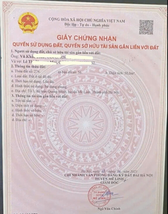 Bán đất tổ 3, Giai Lạc, Quang Minh, Mê Linh. Gần KCN, bệnh viện, trường học, chợ