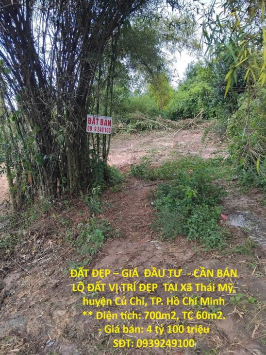 ĐẤT ĐẸP – GIÁ ĐẦU TƯ – CẦN BÁN LÔ ĐẤT VỊ TRÍ ĐẸP TẠI Xã Thái Mỹ, huyện Củ Chi, TP. Hồ Chí Minh