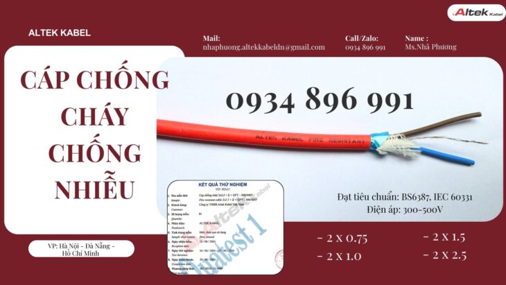 Cáp Chống Cháy Chống Nhiễu 2×1.0 Mm2 Sẵn Quảng Nam, Quảng Bình, Quảng Ngãi