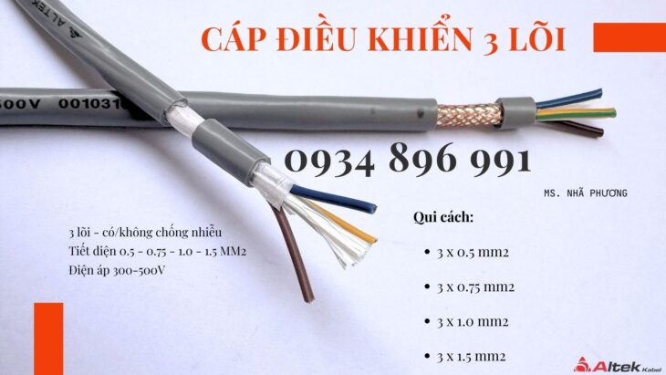 CÁP ĐIỀU KHIỂN 3 LÕI GIAO NGAY KHÁNH HÒA, GIA LAI, BÌNH ĐỊNH