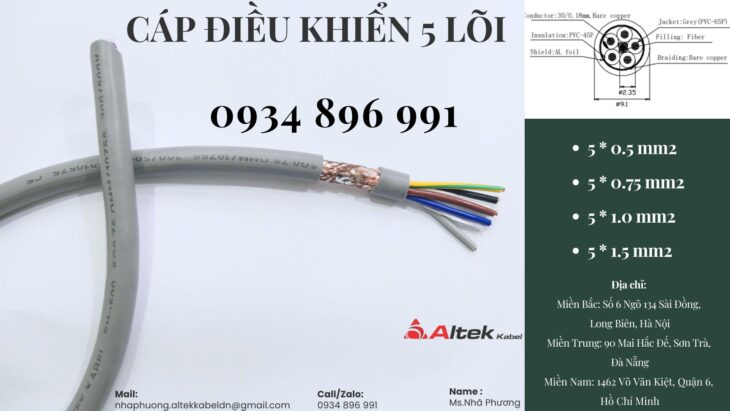 Cáp Điều Khiển Chống Nhiễu 5×0.5mm2 Nghệ An, Hà Tĩnh, Thanh Hóa