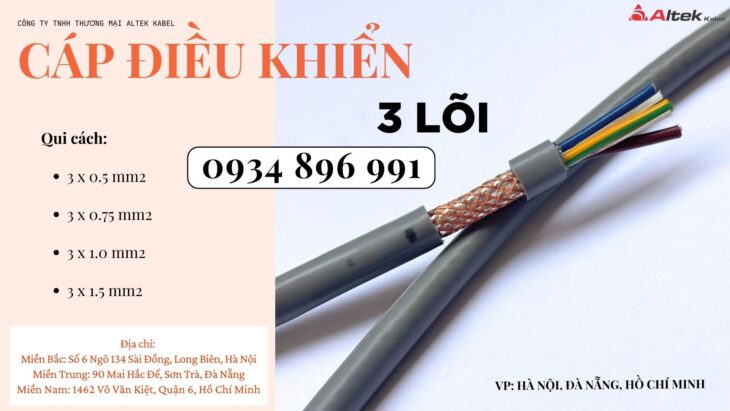 CÁP ĐIỀU KHIỂN 3 LÕI GIAO NGAY KHÁNH HÒA, GIA LAI, BÌNH ĐỊNH