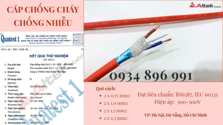 Dây Tín Hiệu Cáp Chống Cháy Chống Nhiễu 2×1.5 Mm2 KHÁNH HÒA, GIA LAI, BÌNH ĐỊNH