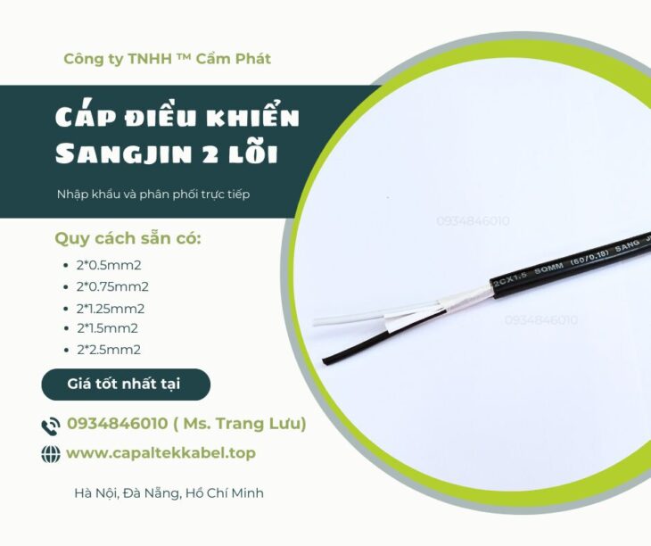 Cáp điều khiển Sangjin 2×0.5/2×0.75/2×1.25/2×1.5/2×2.5 Bình Dương, Đồng Nai, HCM