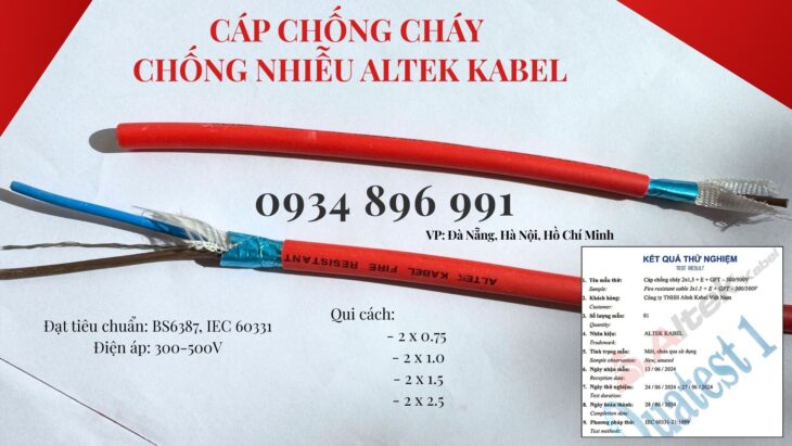 Dây Điện Chống Cháy Chống Nhiễu 2×1.0 Mm2, Bs6387, Iec 60331 Long An, Gia Lai, Bình Định.