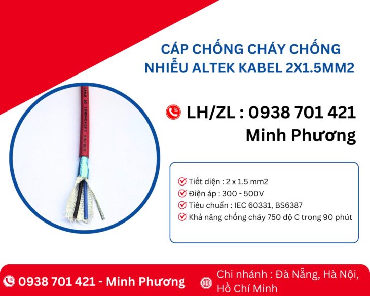 Cáp chống cháy chống nhiễu Altek Kabel 2×1.5mm2 Đà Nẵng, Phú Yên, Bình Định