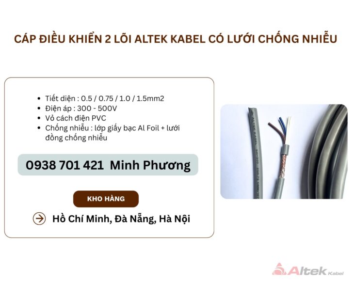 Cáp điều khiển 2 lõi Altek Kabel có lưới chống nhiễu Đà Nẵng, Quảng Bình, Khánh Hòa