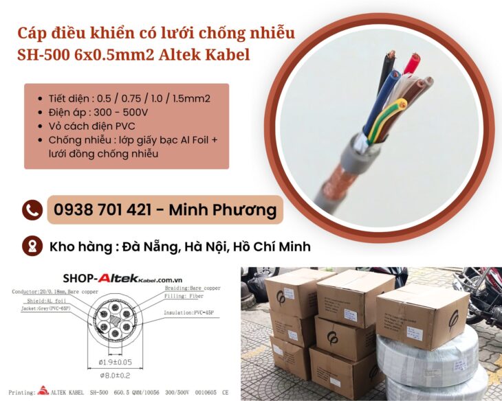 Cáp điều khiển có lưới chống nhiễu SH-500 6×0.5mm2 Altek Kabel Hà Nội, Huế, Quy Nhơn