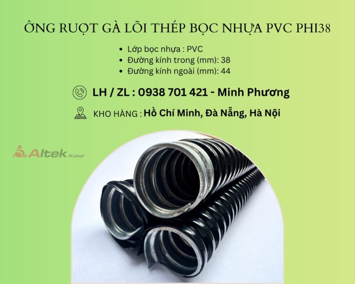 Ống ruột gà lõi thép bọc nhựa Pvc phi38 Huế, Quảng Trị, Quy Nhơn
