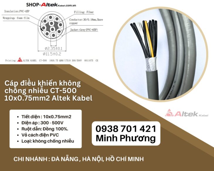 Cáp điều khiển không chống nhiễu CT-500 10×0.75mm2 Altek Kabel Đà Nẵng, Ninh Thuận, Bình Thuận