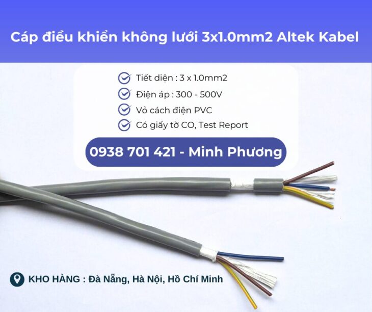 Cáp điều khiển không lưới 3×1.0mm2 Altek Kabel Phú Yên, Thanh Hóa, Gia Lai