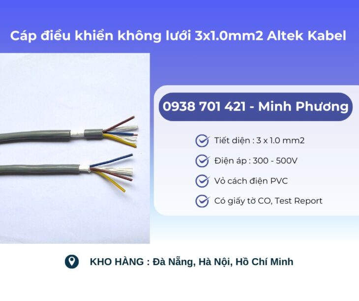 Cáp điều khiển không lưới 3×1.0mm2 Altek Kabel Phú Yên, Thanh Hóa, Gia Lai