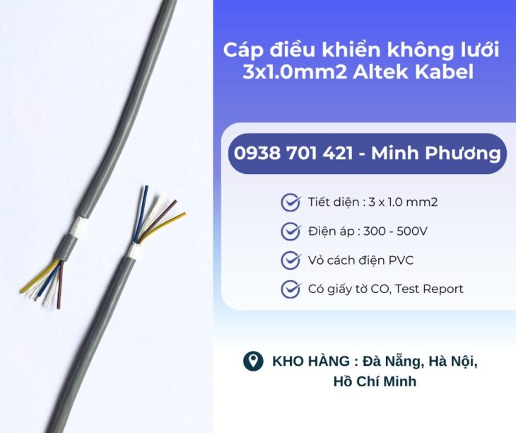 Cáp điều khiển không lưới 3×1.0mm2 Altek Kabel Phú Yên, Thanh Hóa, Gia Lai