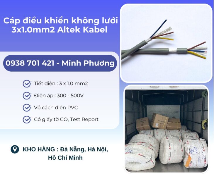 Cáp điều khiển không lưới 3×1.0mm2 Altek Kabel Phú Yên, Thanh Hóa, Gia Lai