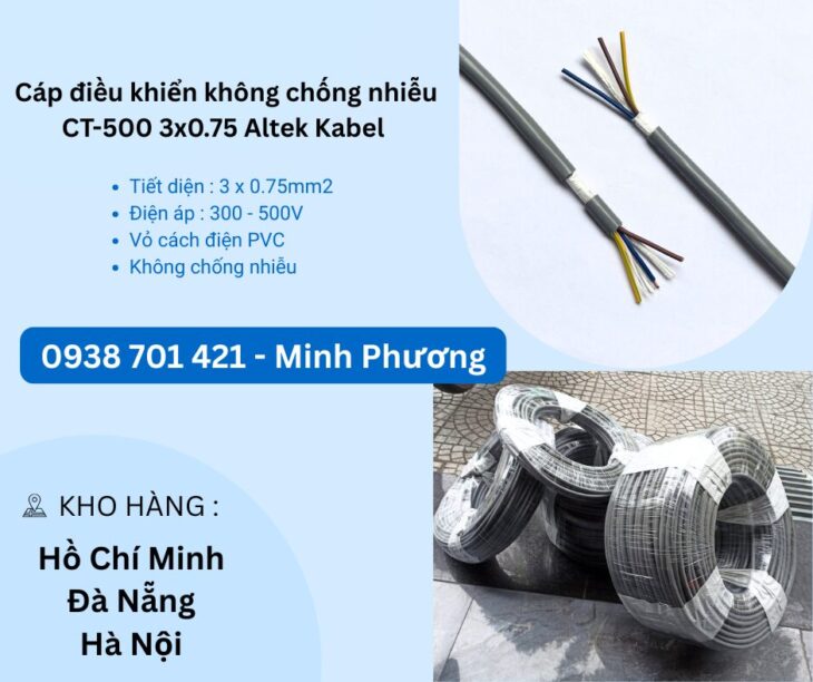 Cáp điều khiển không chống nhiễu CT-500 3×0.75 Altek Kabel Đà Nẵng, Hải Dương, Hải Phòng