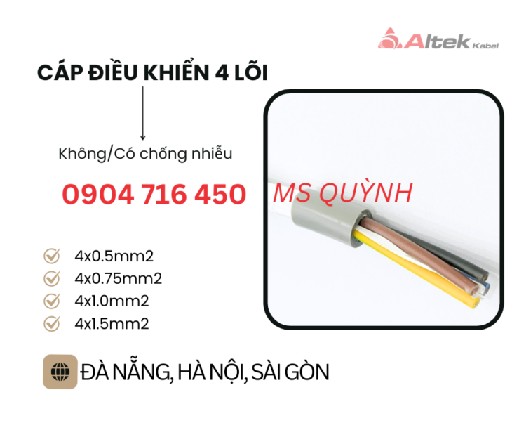 Cáp 4 core Altek Kabel 4×0.5, 4x-.75, 4×1.0,4×1.5 Đà Nẵng, Hà Nội
