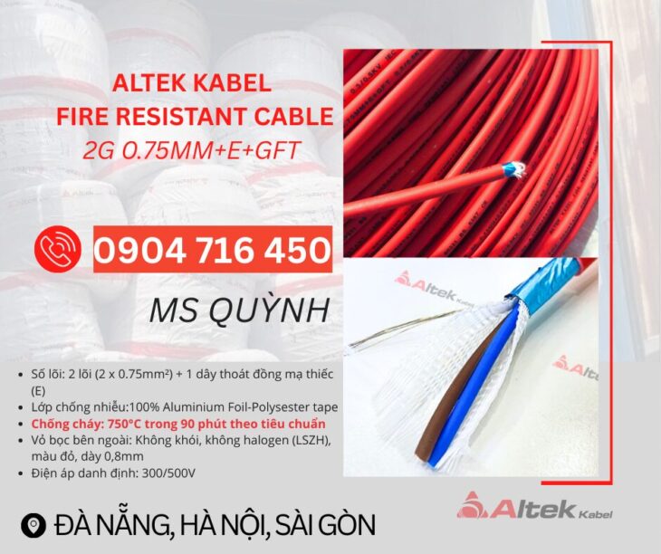 Cáp Chống Cháy Chống Nhiễu 2×0.75mm2 Altek Kabel