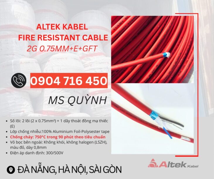 Cáp Chống Cháy Chống Nhiễu 2×0.75mm2 Altek Kabel