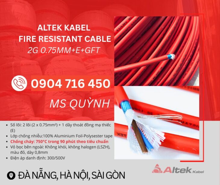 Cáp Chống Cháy Chống Nhiễu 2×0.75mm2 Altek Kabel