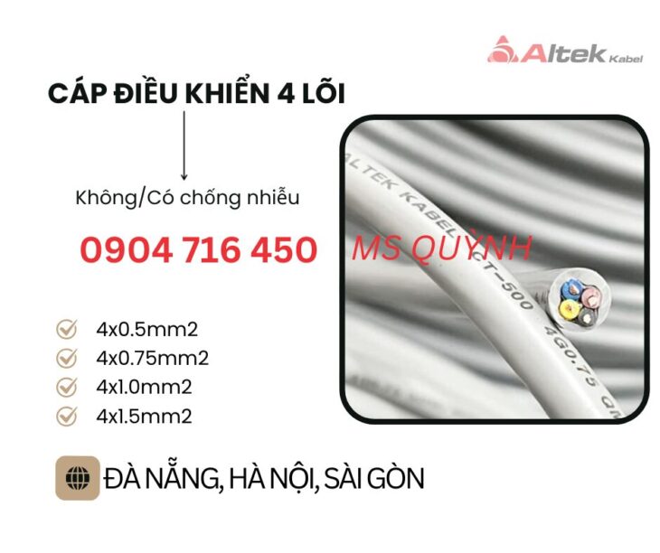 Cáp 4 core Altek Kabel 4×0.5, 4x-.75, 4×1.0,4×1.5 Đà Nẵng, Hà Nội