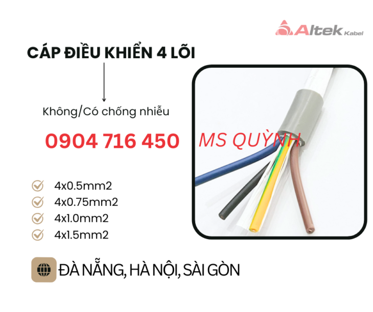 Cáp 4 core Altek Kabel 4×0.5, 4x-.75, 4×1.0,4×1.5 Đà Nẵng, Hà Nội