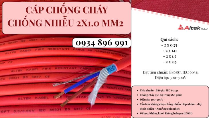 Cáp Chống Cháy Chống Nhiễu 2×1.0 Mm2 Khánh Hòa, Bình Dương, Đồng Nai.