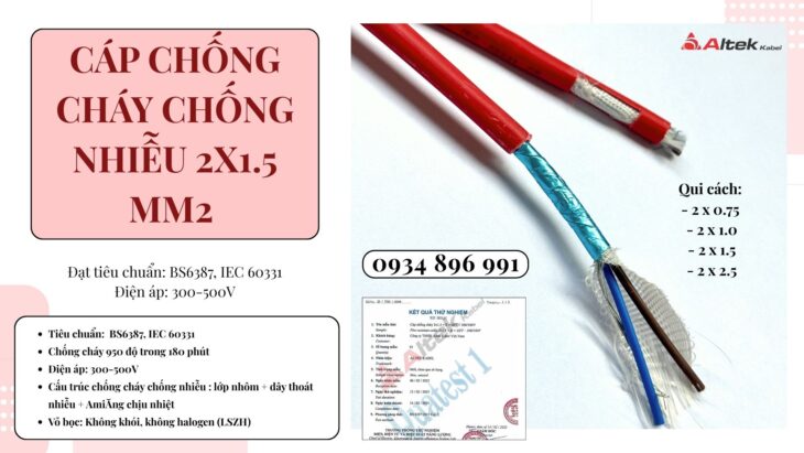 Cáp Chống Cháy Chống Nhiễu 2×1.5 Mm2 Sẵn Quảng Nam, Quảng Ngãi, Bình Định.