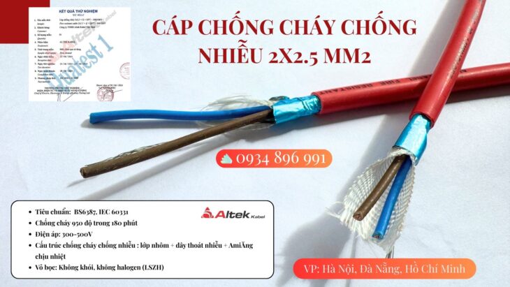 Cáp chống cháy chống nhiễu 2×2.5mm² được phân phối tại TP. Hồ Chí Minh, Bình Dương, Đồng Nai