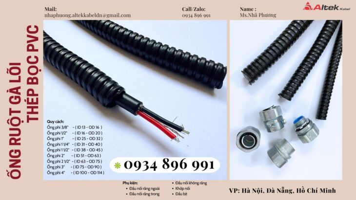 Ống Ruột Gà Lõi Thép Và Đầu Nối Phi 3/8, 1/2 Cung Cấp Thanh Hóa, Hà Tĩnh, Nghệ An