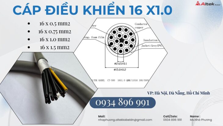 Cáp Tín Hiệu 16 x 0.75mm² Giao Ngay Quảng Ngãi, Bình Định, Phú Yên, Khánh Hòa