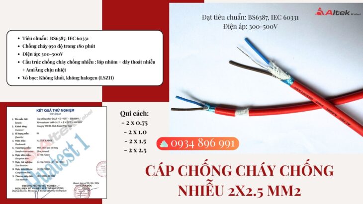 Cáp chống cháy chống nhiễu 2×2.5mm² được phân phối tại TP. Hồ Chí Minh, Bình Dương, Đồng Nai